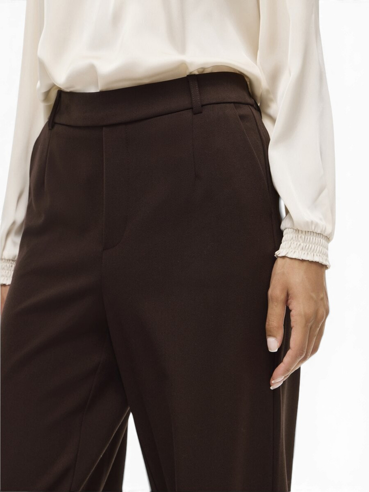 Bruine wijde broek met elastiek Vila