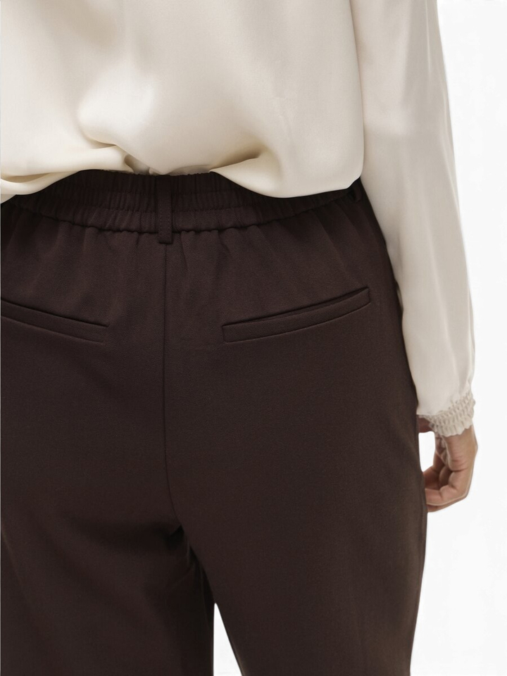 Bruine wijde broek met elastiek Vila