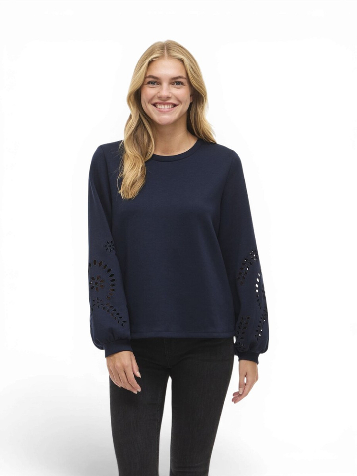Blauwe sweater detail aan de mouw Visandy Vila