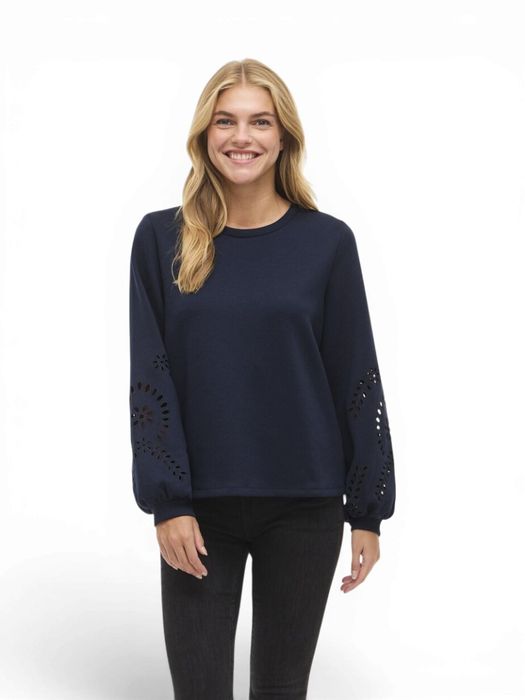 Blauwe sweater detail aan de mouw Visandy Vila