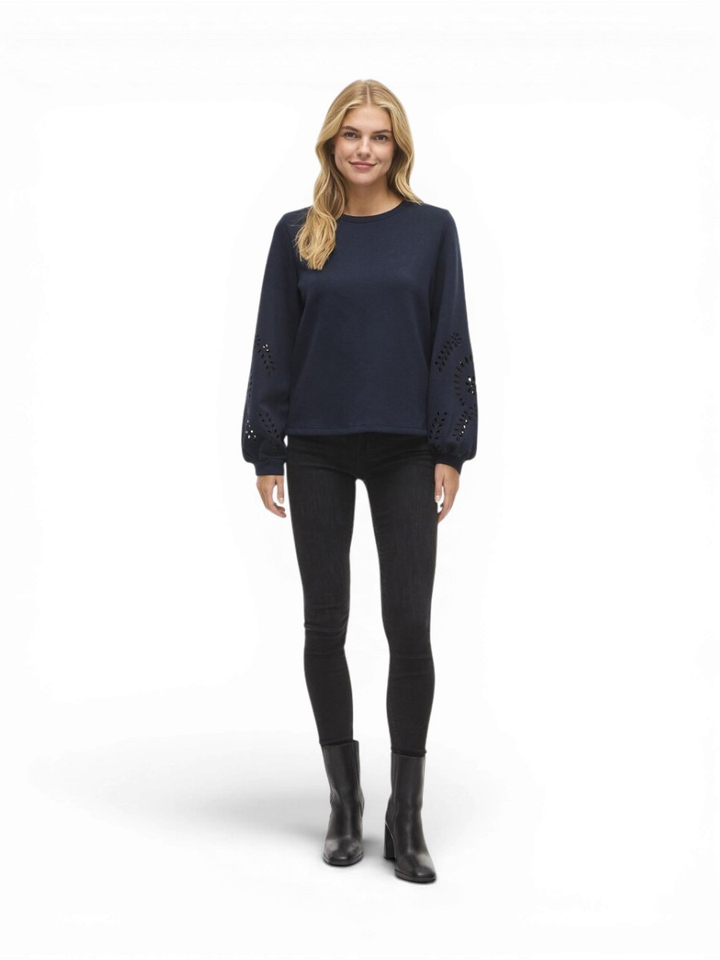 Blauwe sweater detail aan de mouw Visandy Vila