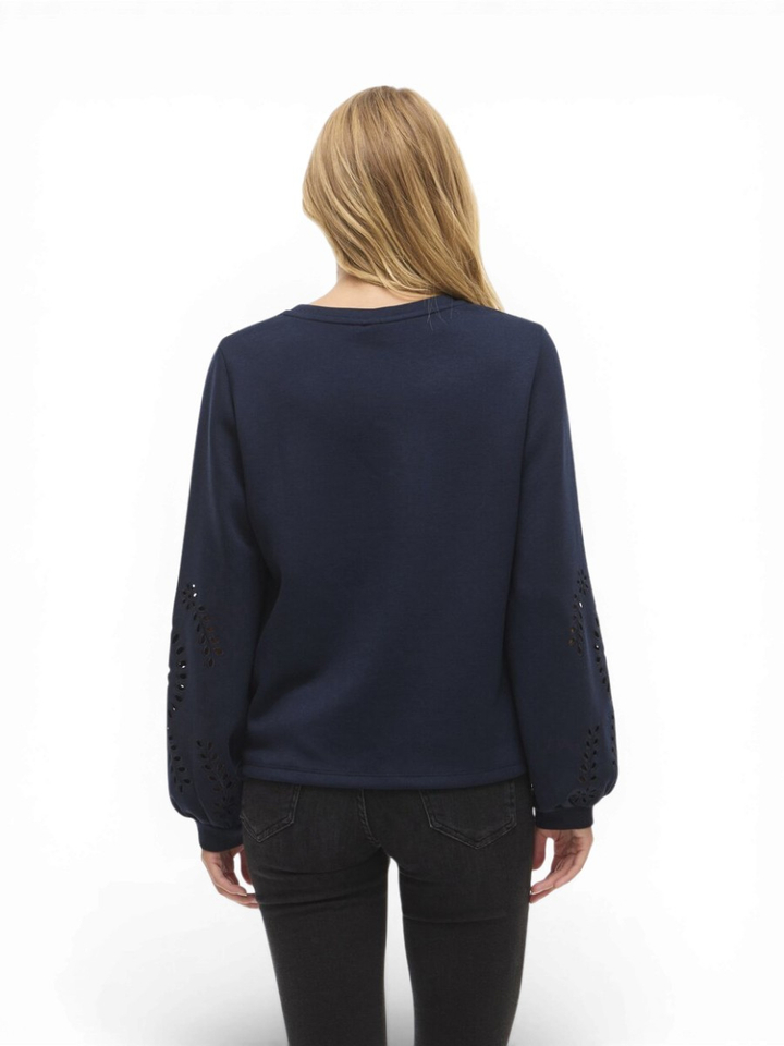 Blauwe sweater detail aan de mouw Visandy Vila