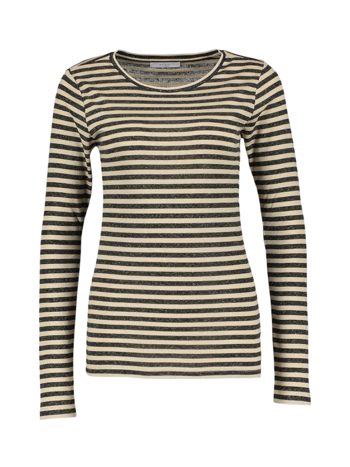 Beige en zwart gestreepte t-shirt met lange mouwen By-Bar