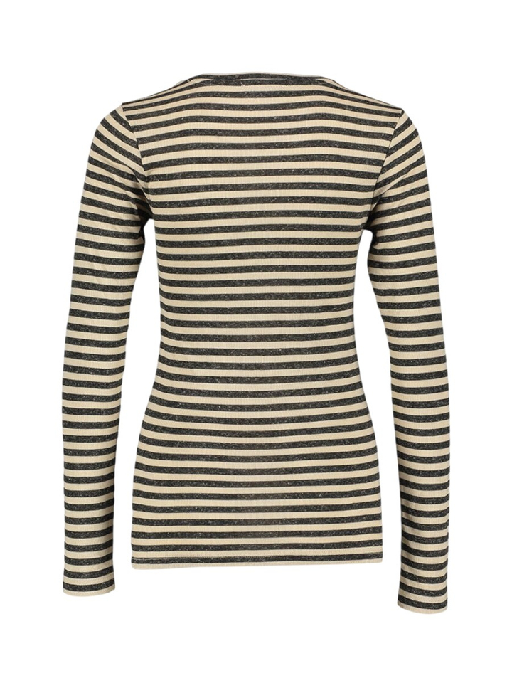 Beige en zwart gestreepte t-shirt met lange mouwen By-Bar