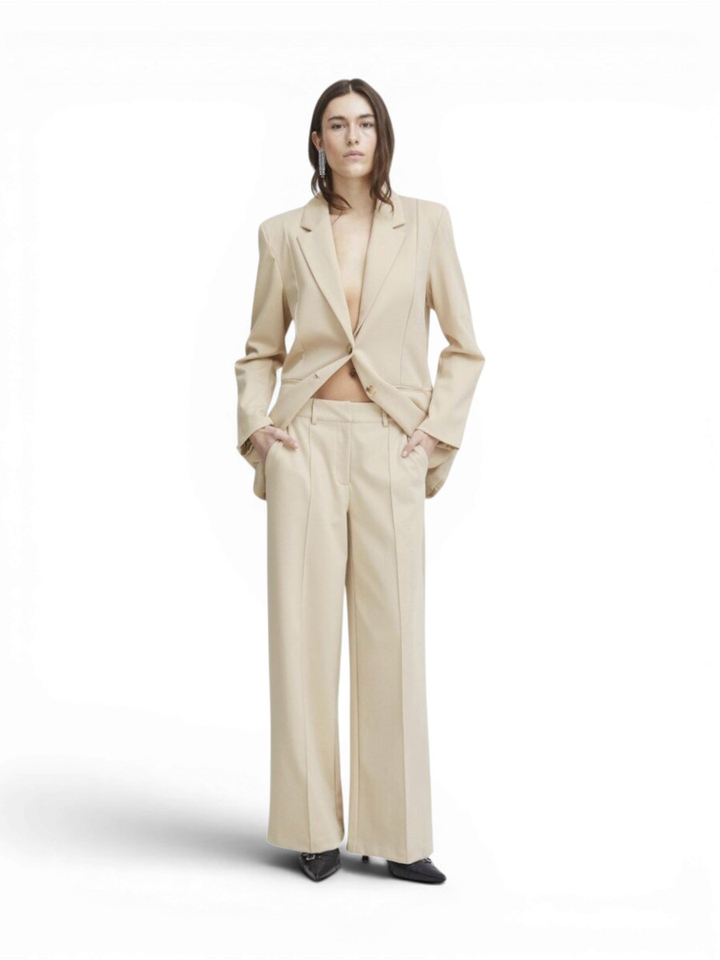 Beige broek met bandplooien Kate Sus Office Ichi