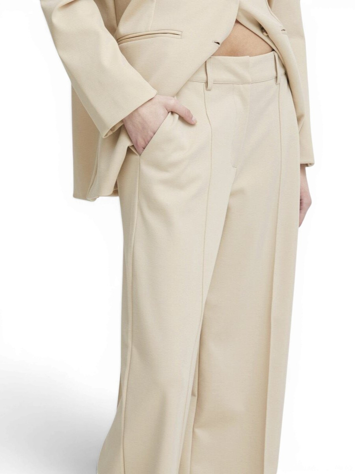Beige broek met bandplooien Kate Sus Office Ichi