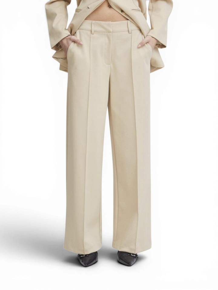 Beige broek met bandplooien Kate Sus Office Ichi