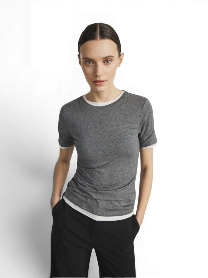 Grijze t-shirt met ronde hals en kort mouwen MSCH