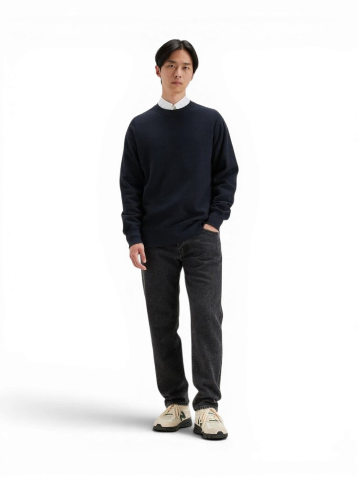 Donkerblauwe katoenen sweater met ronde hals Flake Bellerose 