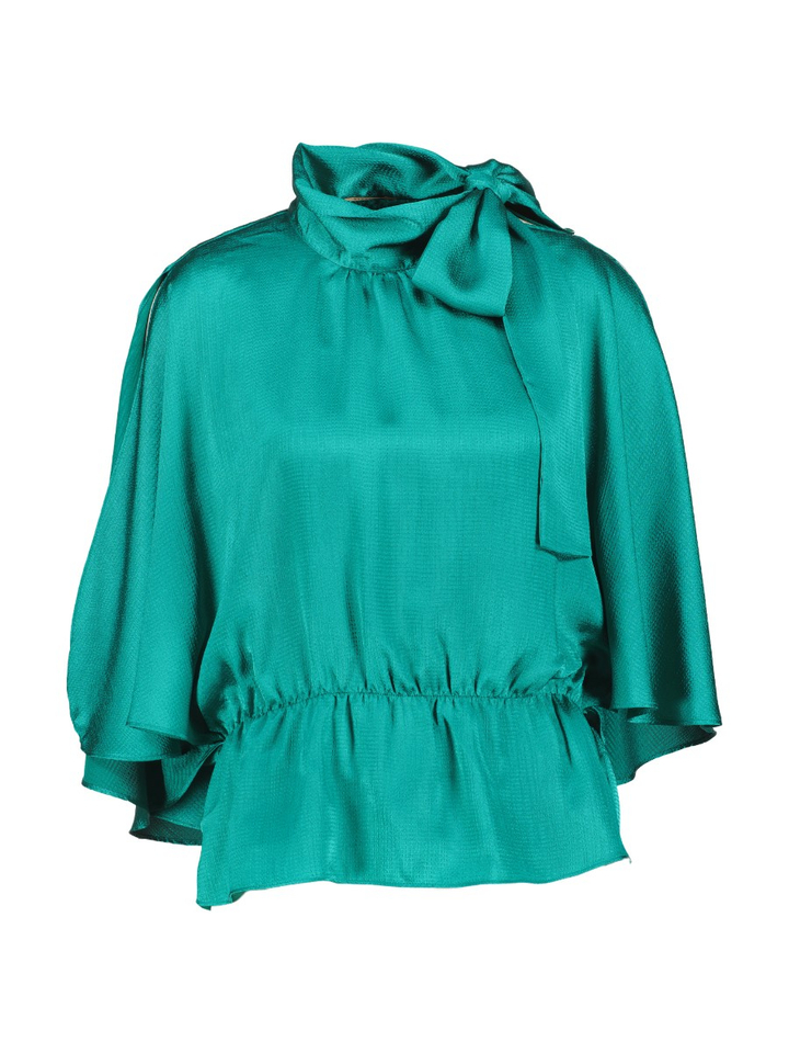 Groene blouse in metallic look met elastische band Stella Nova