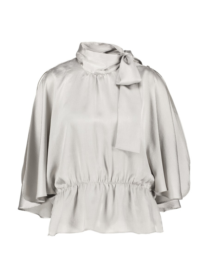 Grijze metallic look blouse met elastische band Stella Nova 