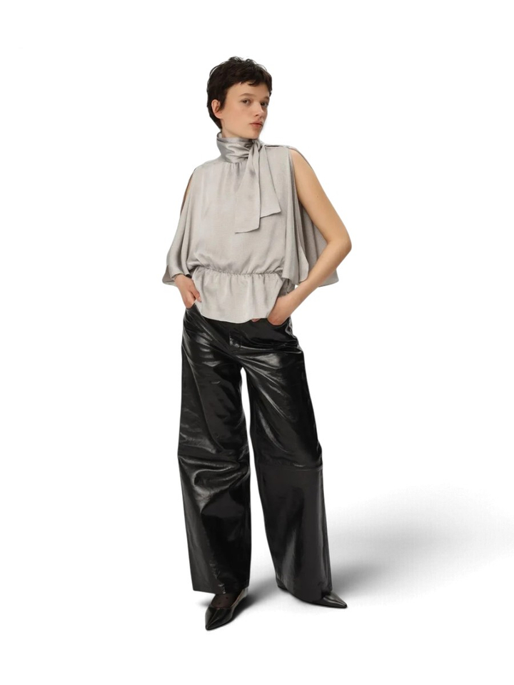 Grijze metallic look blouse met elastische band Stella Nova 