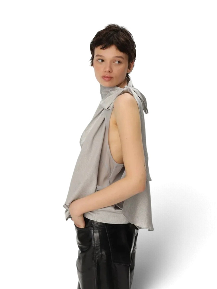 Grijze metallic look blouse met elastische band Stella Nova 