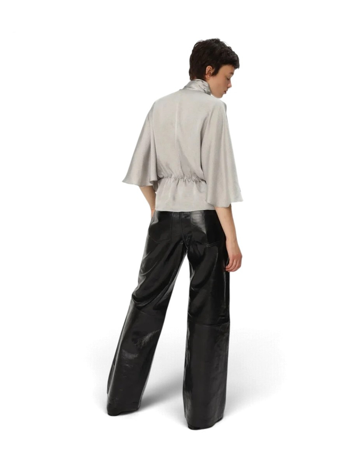 Grijze metallic look blouse met elastische band Stella Nova 