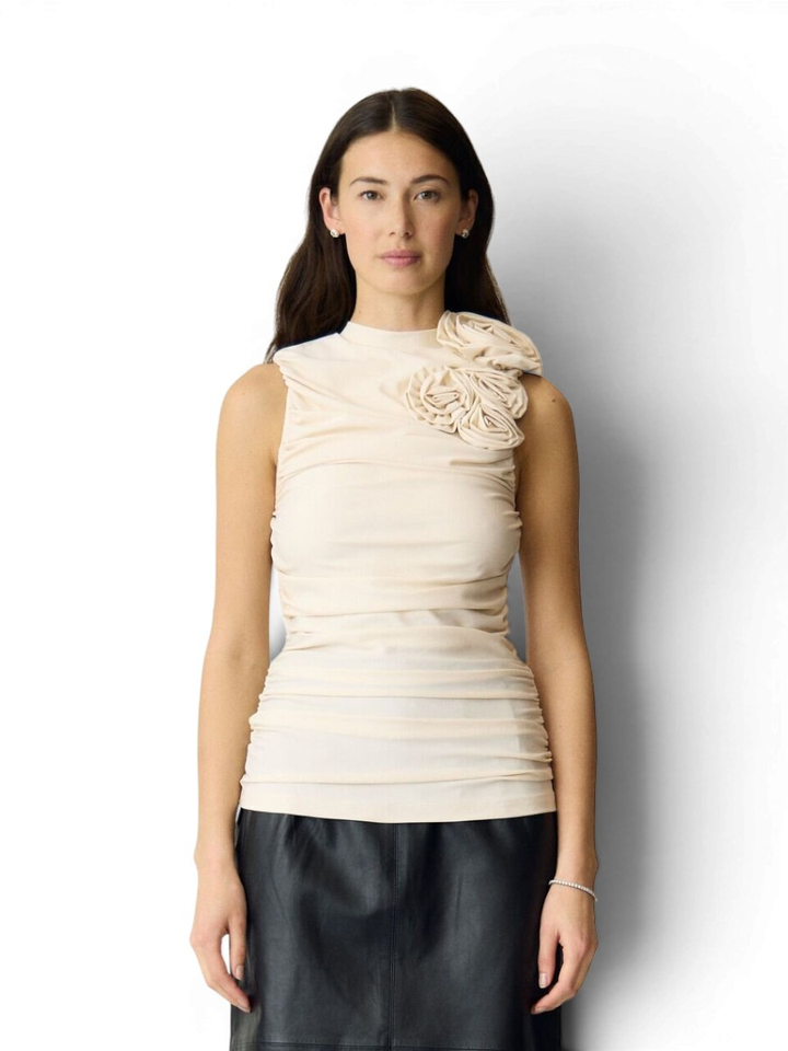 Ecrukleurige top met bloemendetail Yasdona Y.A.S.