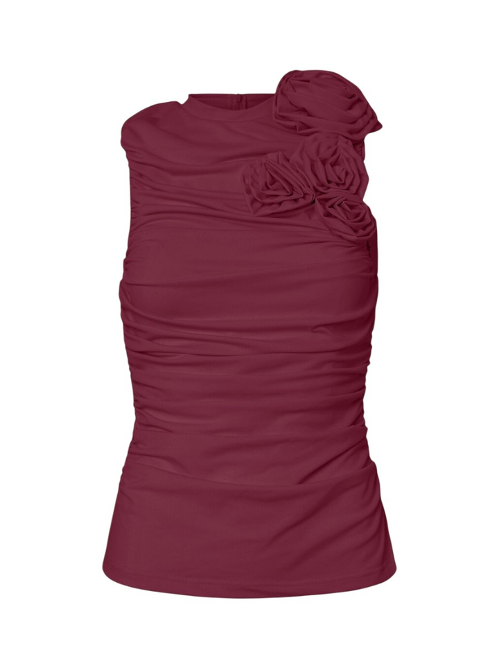 Bordeaux top met bloemendetail Yasdona Y.A.S.
