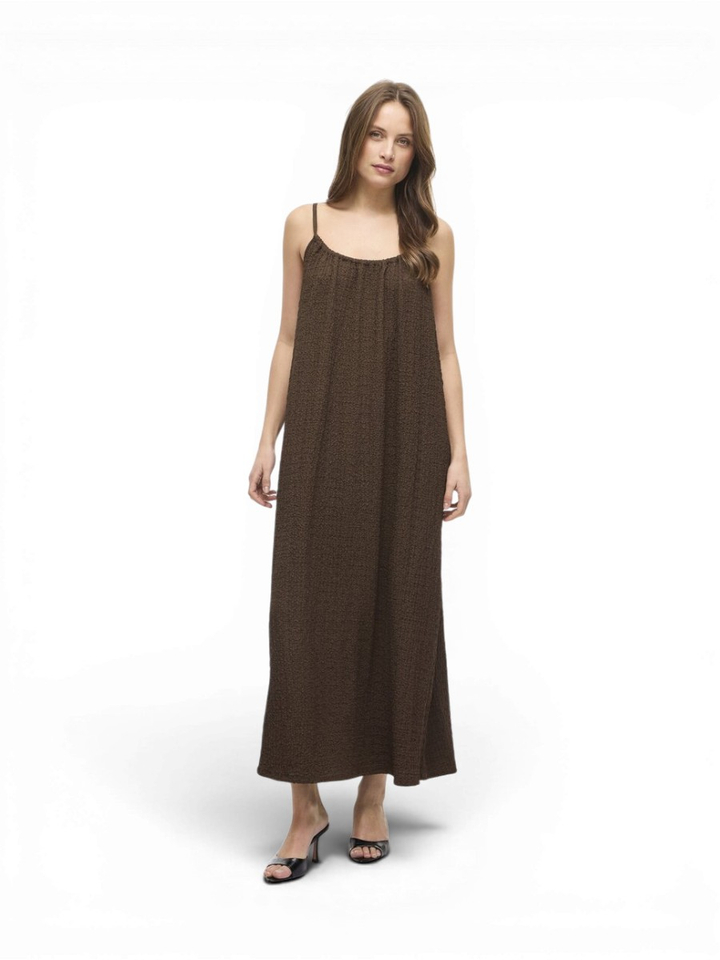 Bruine maxi jurk met bandjes Vila