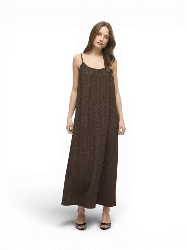 Bruine maxi jurk met bandjes Vila