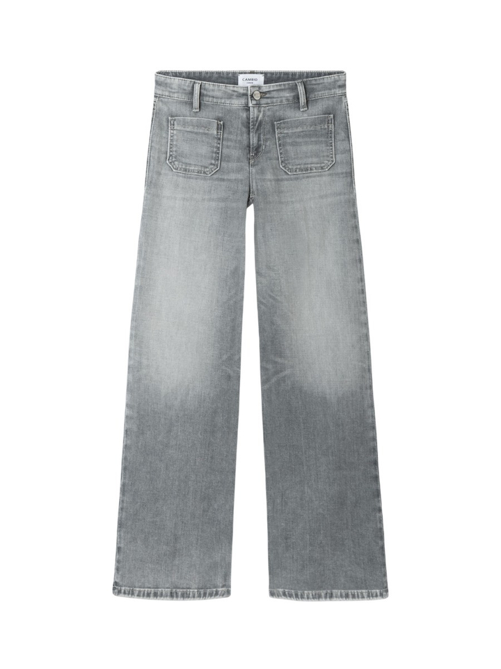 Lichtgrijze straight fit jeans met opgestikte zakken Amara Cambio 