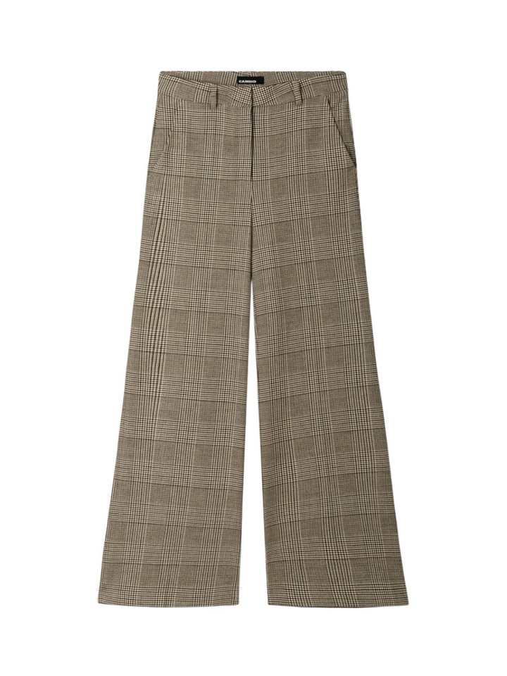 Beige broek met rechte pijpen in ruit motief Alexis Cambio