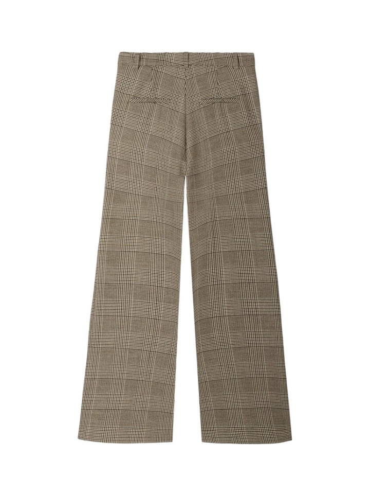 Beige broek met rechte pijpen in ruit motief Alexis Cambio