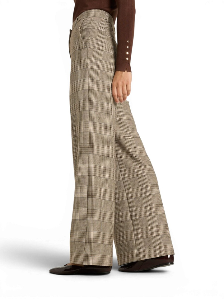 Beige broek met rechte pijpen in ruit motief Alexis Cambio
