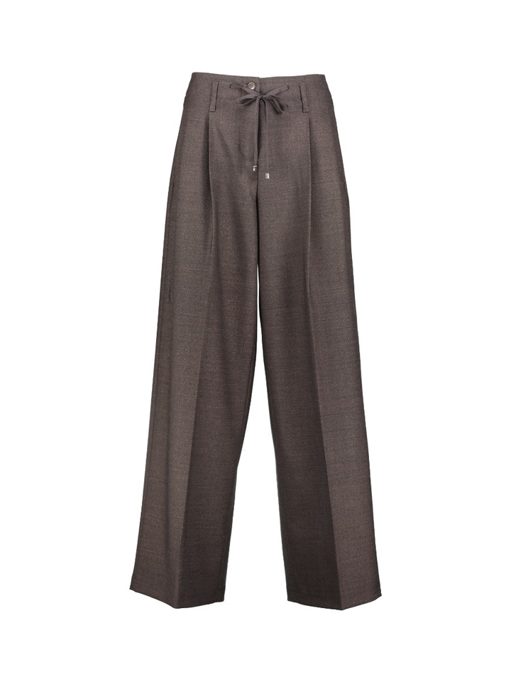 Chocolate melange broek met bandplooi Addison Cambio