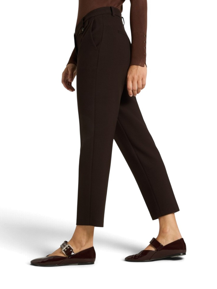 Donkerbruine geklede broek met bandplooien Cambio