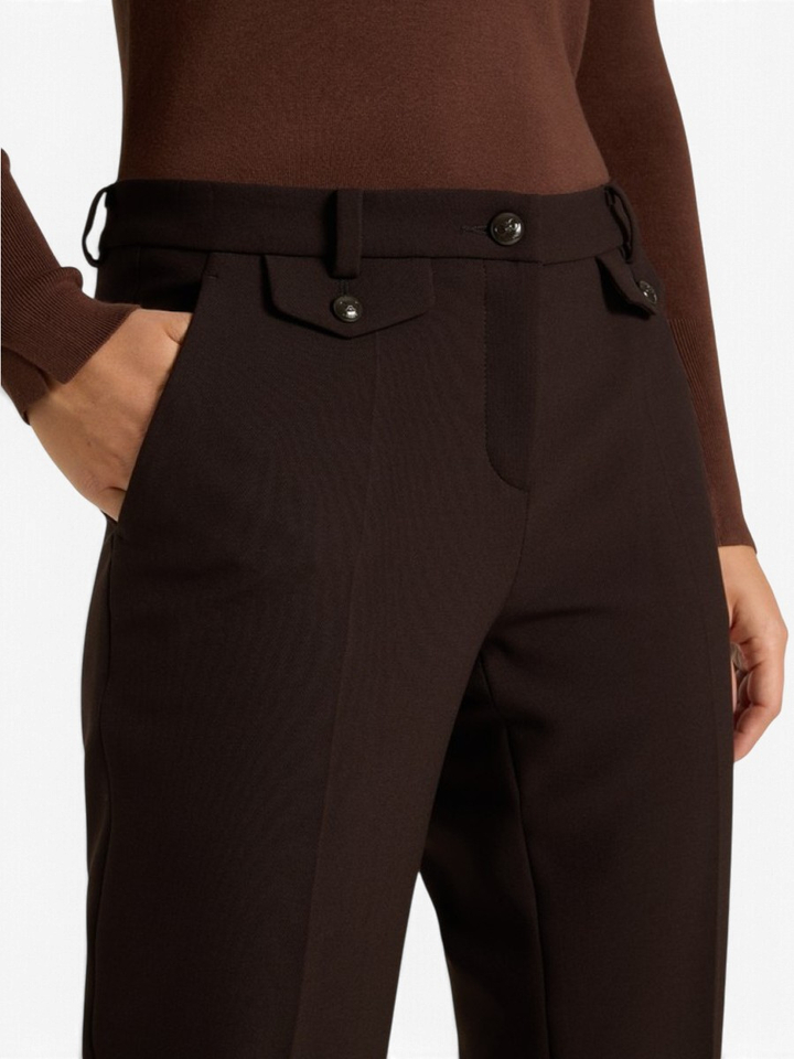 Donkerbruine geklede broek met bandplooien Cambio