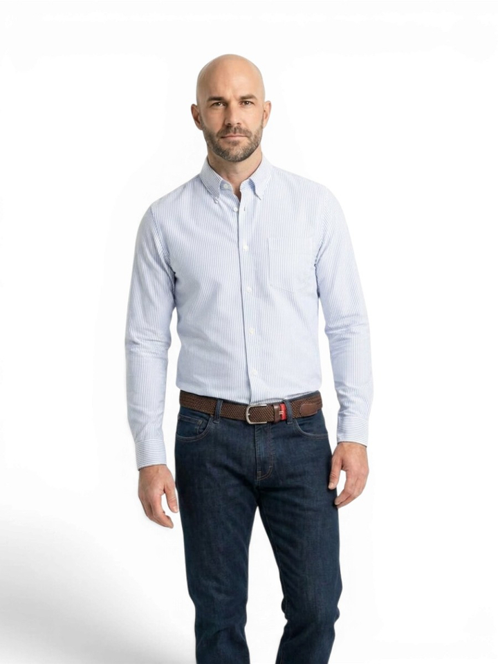 Wit katoenen hemd (regular fit) met blauwe strepen en lange mouwen A.P.C