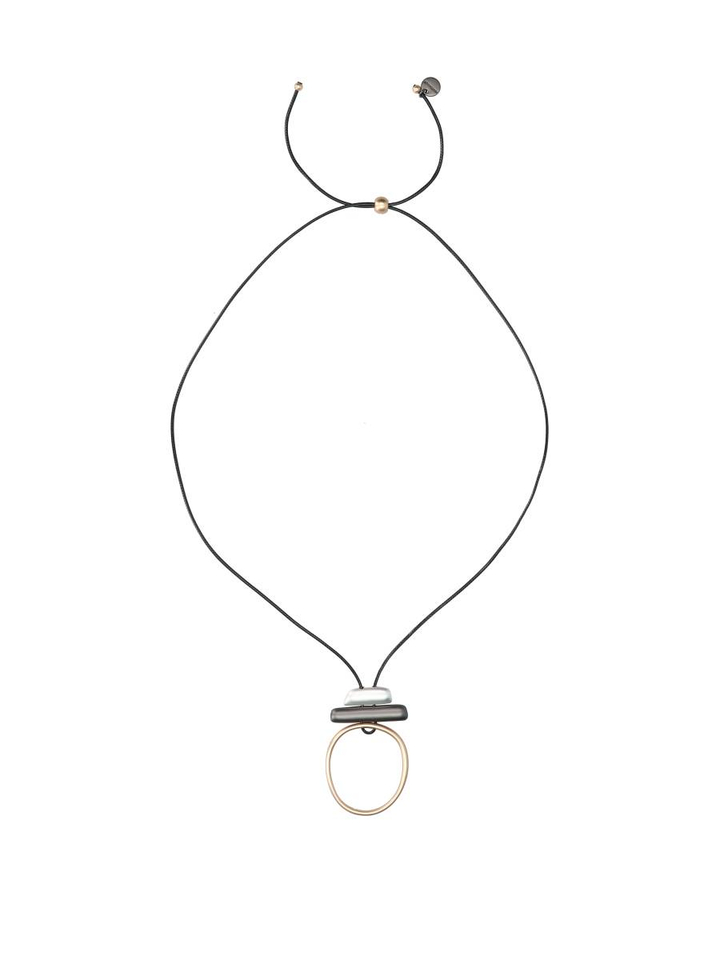 Zwarte lange ketting mùet goud en antraciet detail Giel Les Cordes