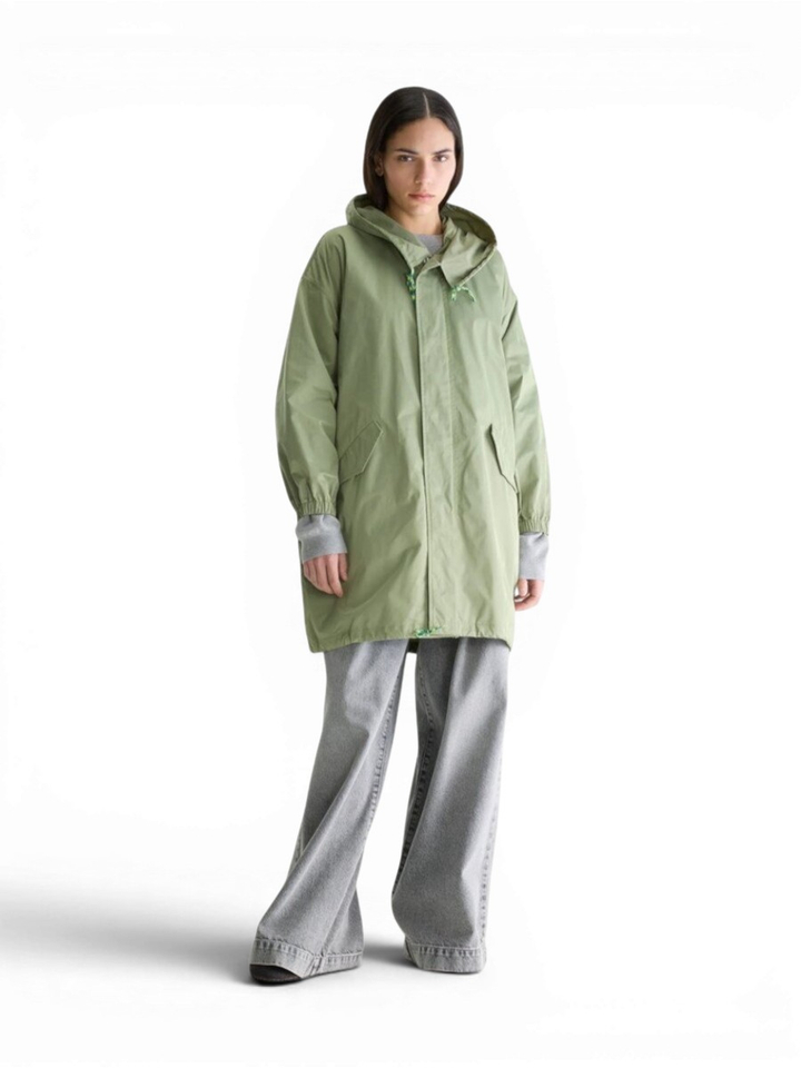 Kaki thym kleurige regenjas met kap Laos Bellerose 