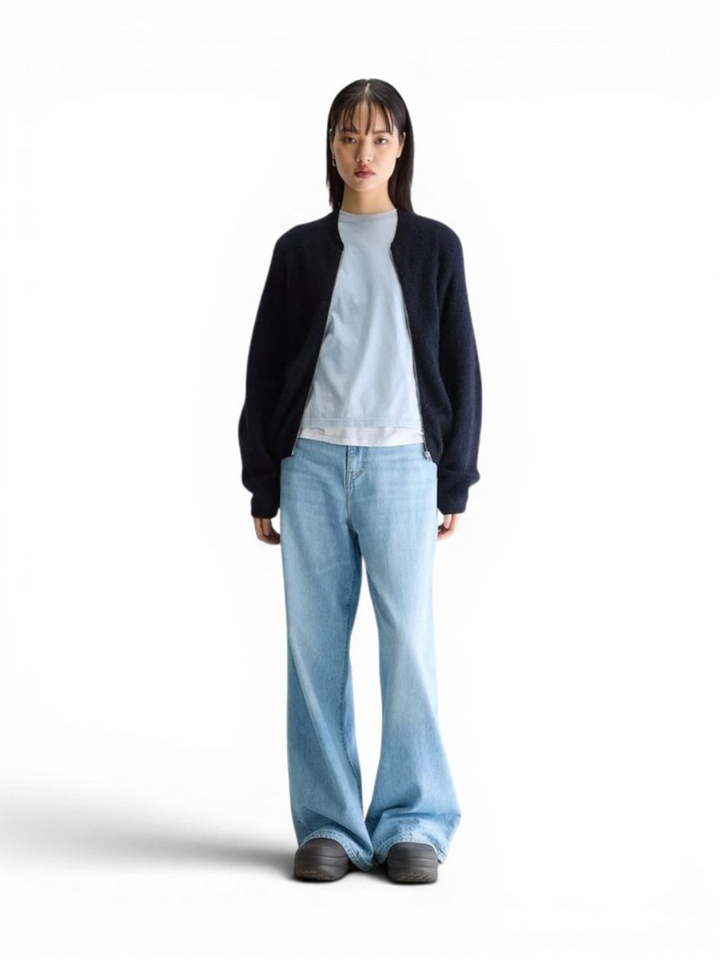Blauwe losse trui met wol en alpaca Bellerose 