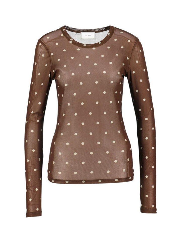 Bruine t-shirt met bolletjes print Ella Neo Noir