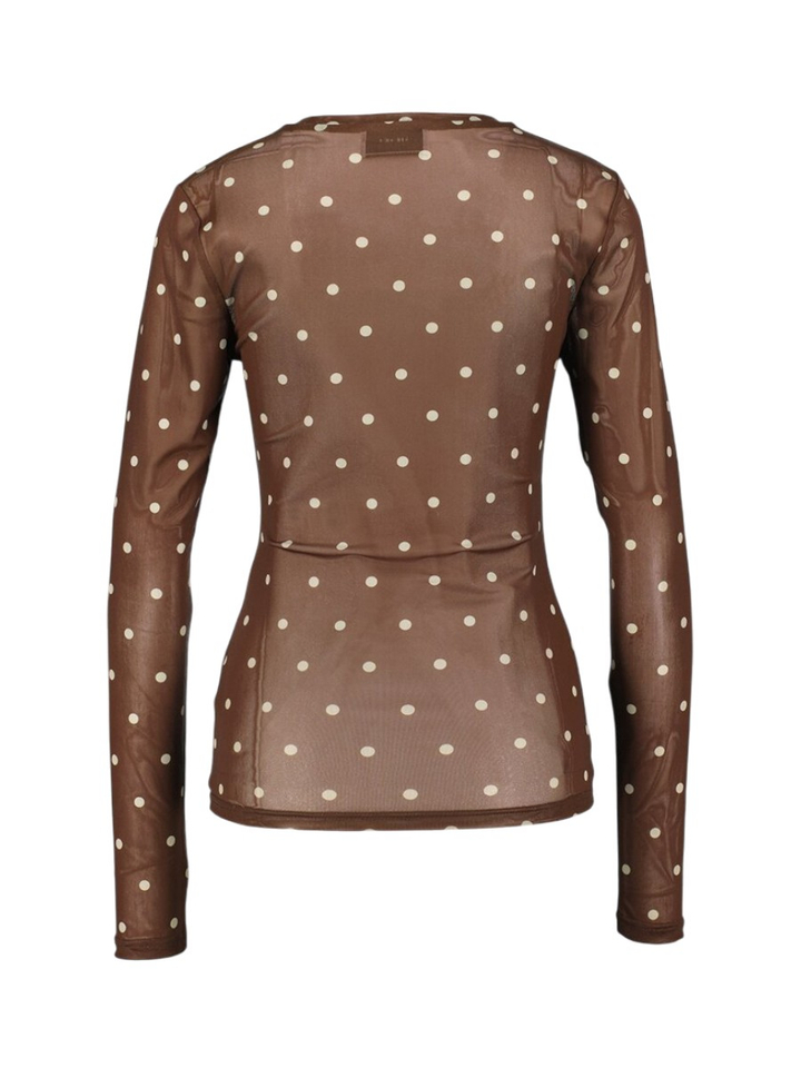Bruine t-shirt met bolletjes print Ella Neo Noir