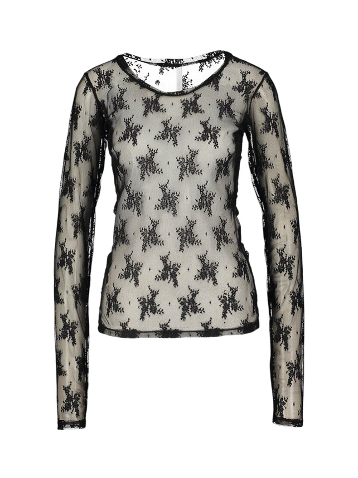 Zwarte t-shirt met lange mouwen in kant Imperial 