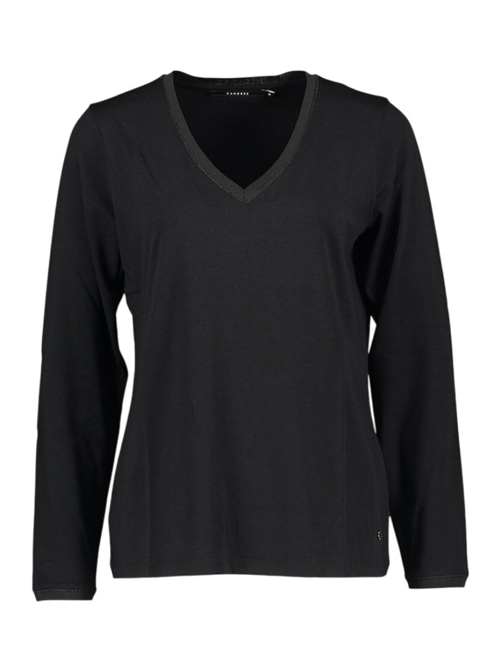 Zwarte t-shirt met V-hals en lange mouwen Franki Xandres