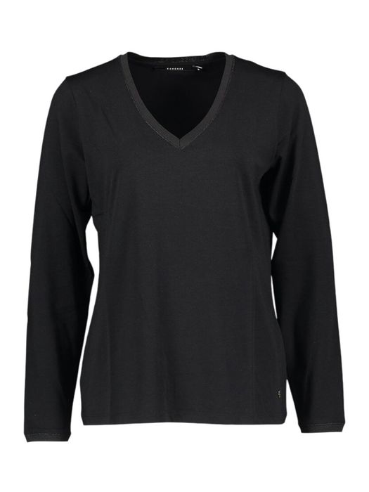 Zwarte t-shirt met V-hals en lange mouwen Franki Xandres