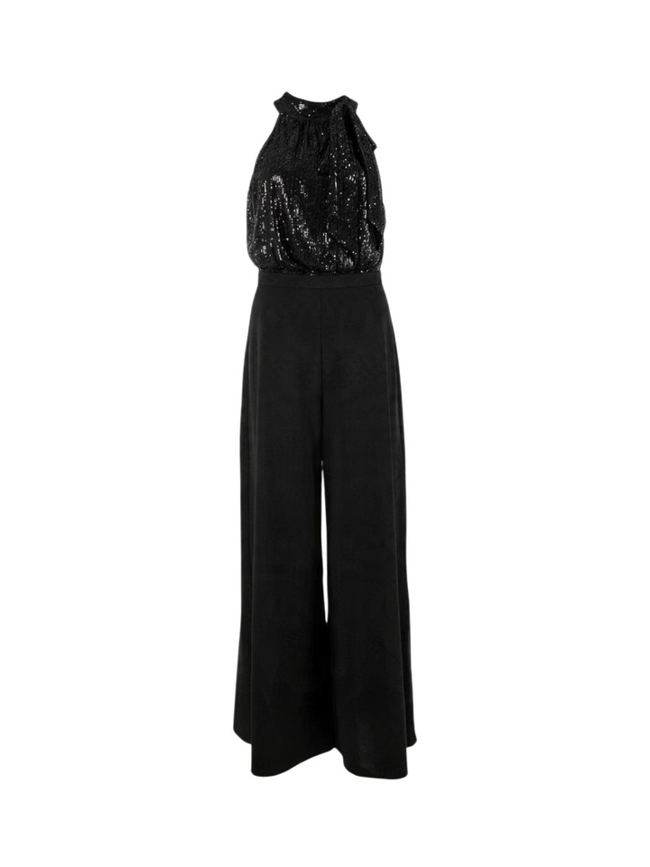 Zwarte jumpsuit in pailletten met halternek Swing
