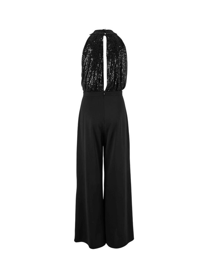 Zwarte jumpsuit in pailletten met halternek Swing