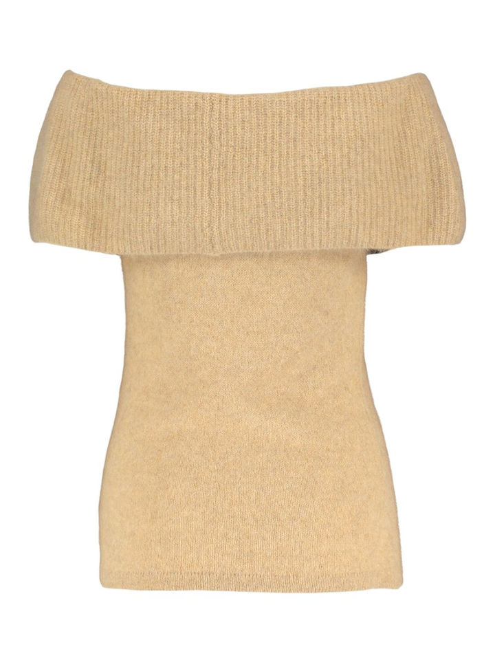 Beige wollen off shoulder trui Isabelle Six Ames 
