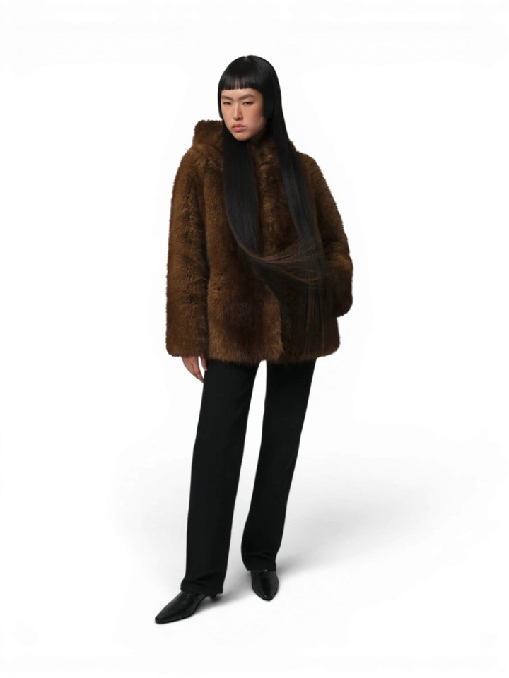 Mink korte mantel met kap Katin Apparis 