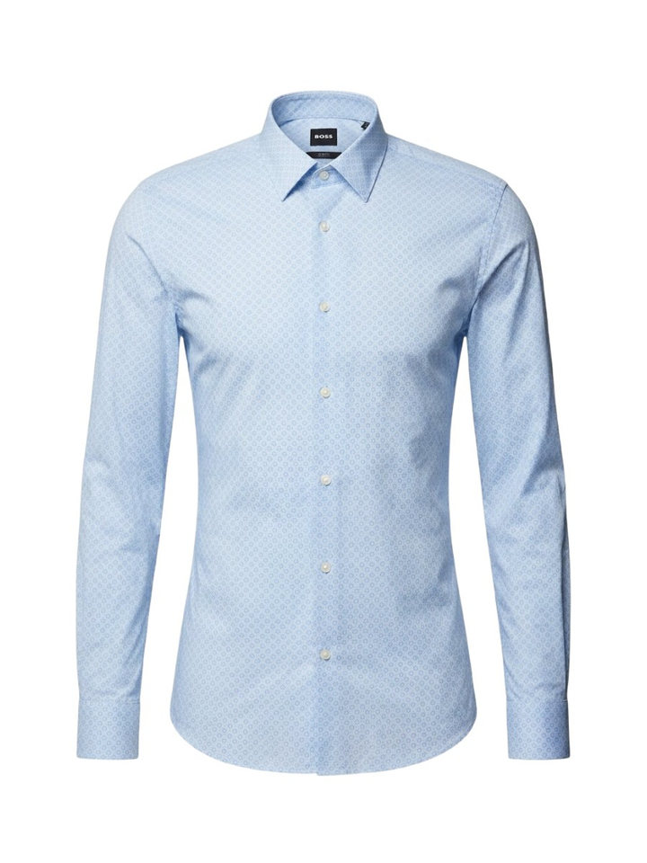 Lichtblauw hemd met print (slim fit stretch) met lange mouwen Hugo Boss