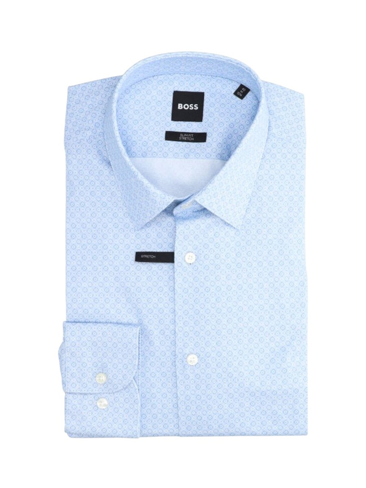 Lichtblauw hemd met print (slim fit stretch) met lange mouwen Hugo Boss