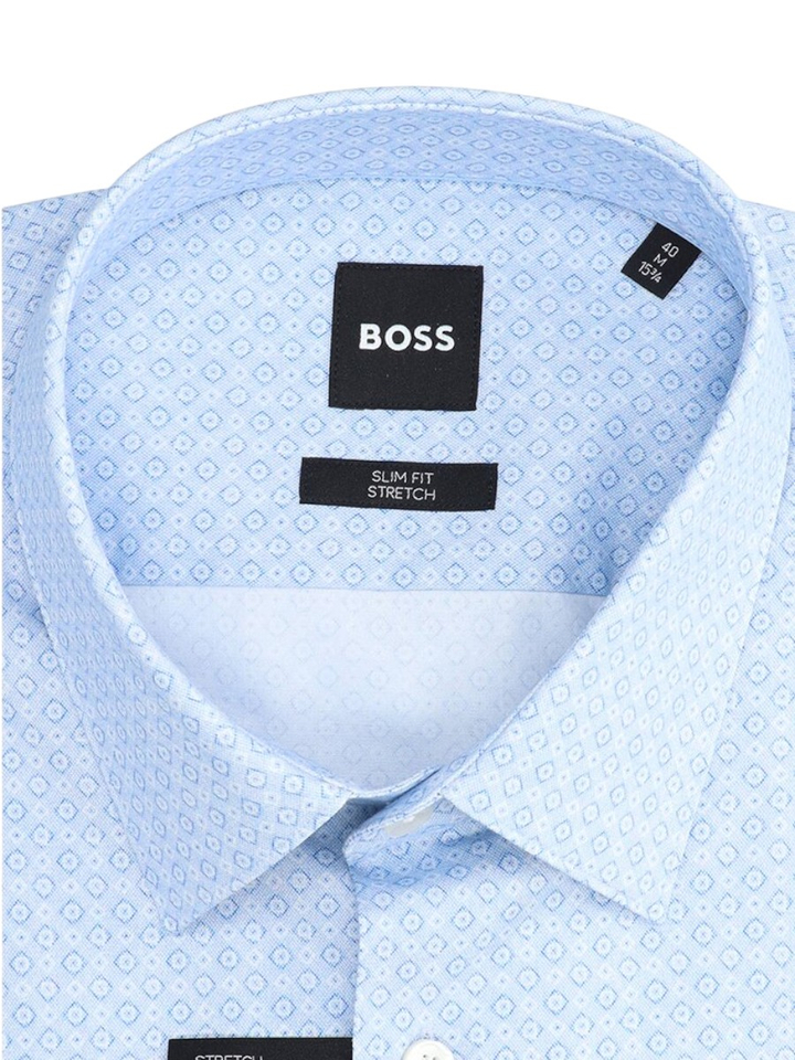 Lichtblauw hemd met print (slim fit stretch) met lange mouwen Hugo Boss