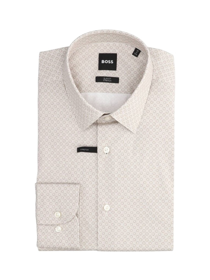 Beige hemd met print (slim fit stretch) met lange mouwen Hugo Boss 