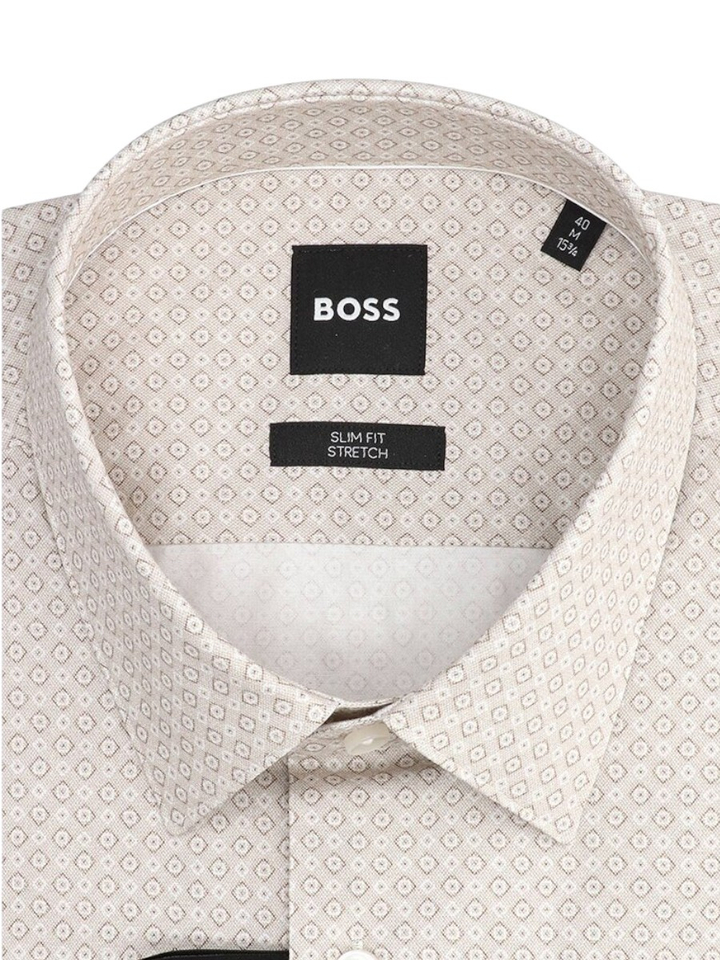 Beige hemd met print (slim fit stretch) met lange mouwen Hugo Boss 