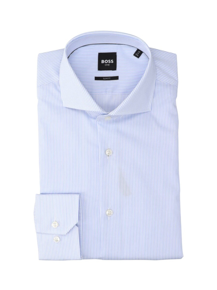 Light pastel blue katoenen hemd (slim fit) met strepen en lange mouwen Hugo Boss
