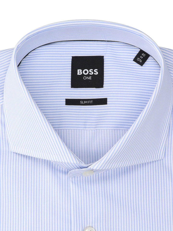 Light pastel blue katoenen hemd (slim fit) met strepen en lange mouwen Hugo Boss