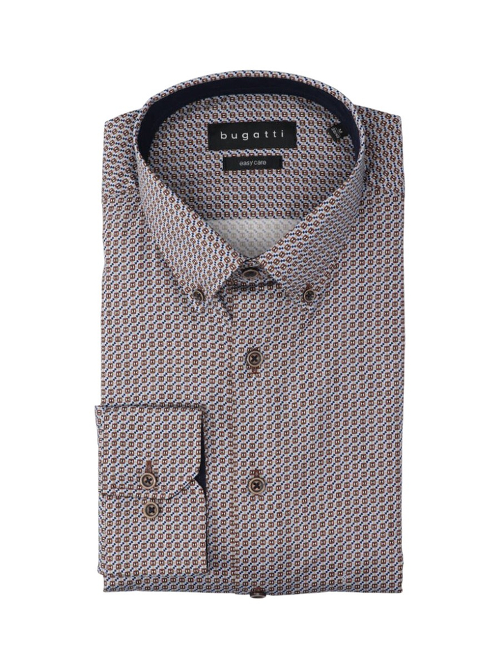Cognac katoenen hemd (regular fit) met details en lange mouwen Bugatti